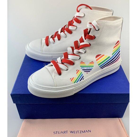 NIB Stuart Weitzman Hightop Shoes In White Size 38.5 - Picture 12 of 12